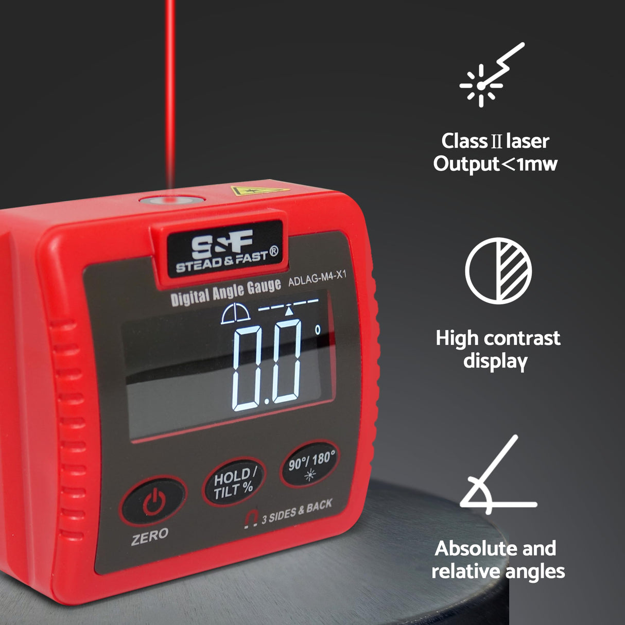 Digital Angle Gauge, Digital Angle Finder Magnetic (4 surfaces) with Laser, Inclinometer Digital with Large LCD display by S&F STEAD & FAST S&F STEAD & FAST