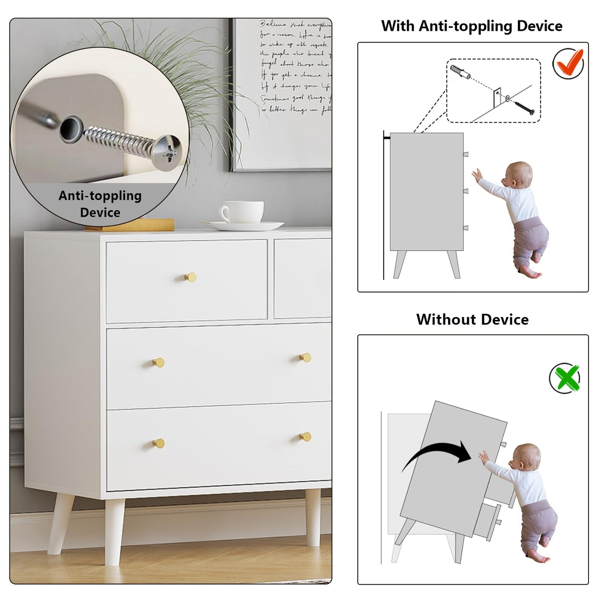 Wananlanen 7 Drawers Dresser for Bedroom, 55'' Dressers & Chests of Drawers with Gold Handles and 7 Large Drawer, Modern Double Wooden Storage Organizer Cabinet, Hallway, White Wananlanen