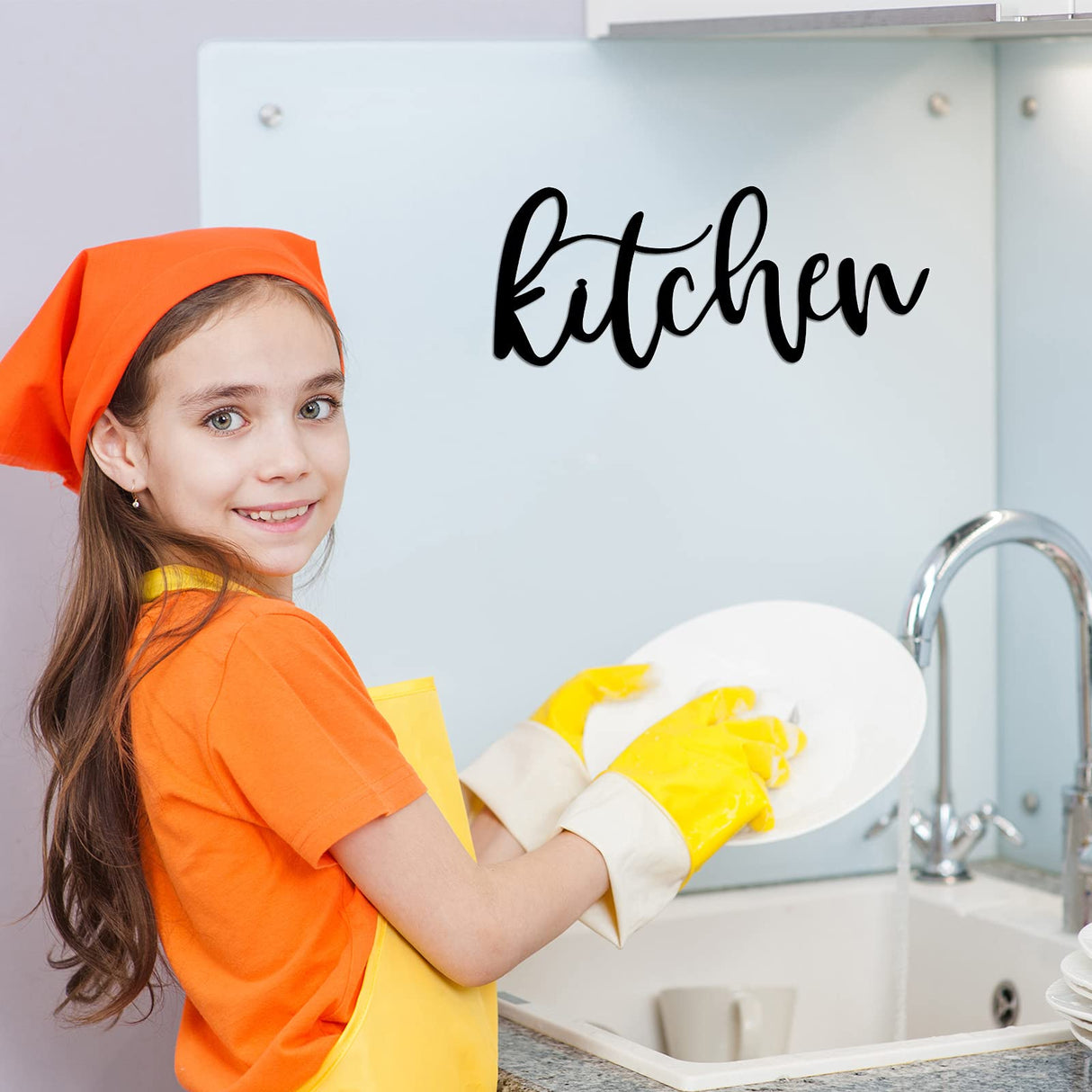 Maxdot Kitchen Metal Cutout Sign Word Wall Decor Farmhouse Kitchen Metal Word Wall Art Sign for Home Dining Room Restaurant,15.7 x 6.7 Inch (Black) Maxdot