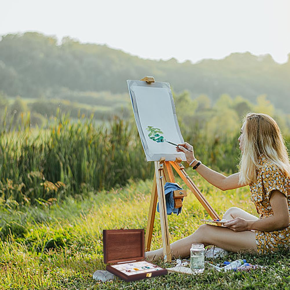 DICOSMETIC 36 Grids Bamboo Watercolor Paint Palette Box Wood Color Artist Paint Tray Empty Watercolor Case Wooden Travel Box for Painters Painting DICOSMETIC