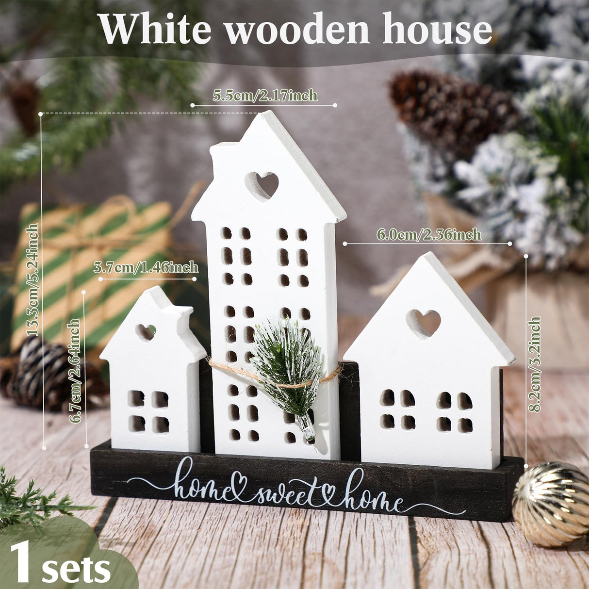 Yousoontic 1 Set White Village Houses Wooden Farmhouse Decorations Home Sweet Tabletop Decor Sign for welcome Centerpieces House Warming Gifts New Home Couple Yousoontic