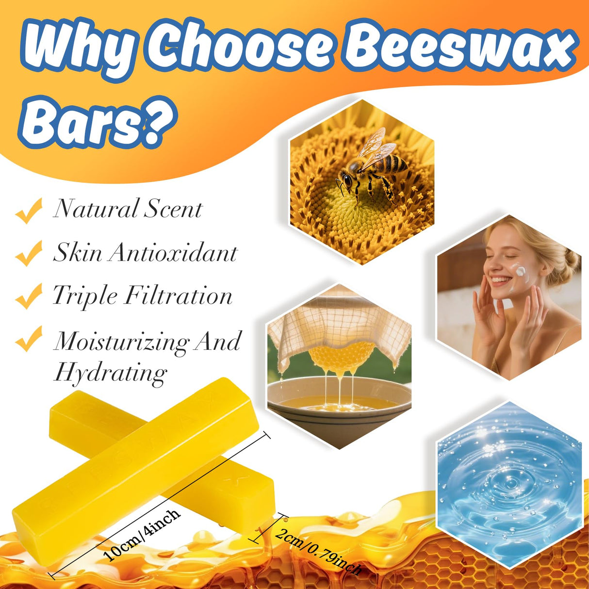 Sukh 12PCS Yellow Beeswax-Bar - 290g(10.23oz) Beeswax Block - Wax Bar Yellow Beeswax Bulk Bar of Wax Yellow Beewax for Candles Triple Filtered Skincare,Lip Balms,Lotions,DIY Projects,Soap Sukh