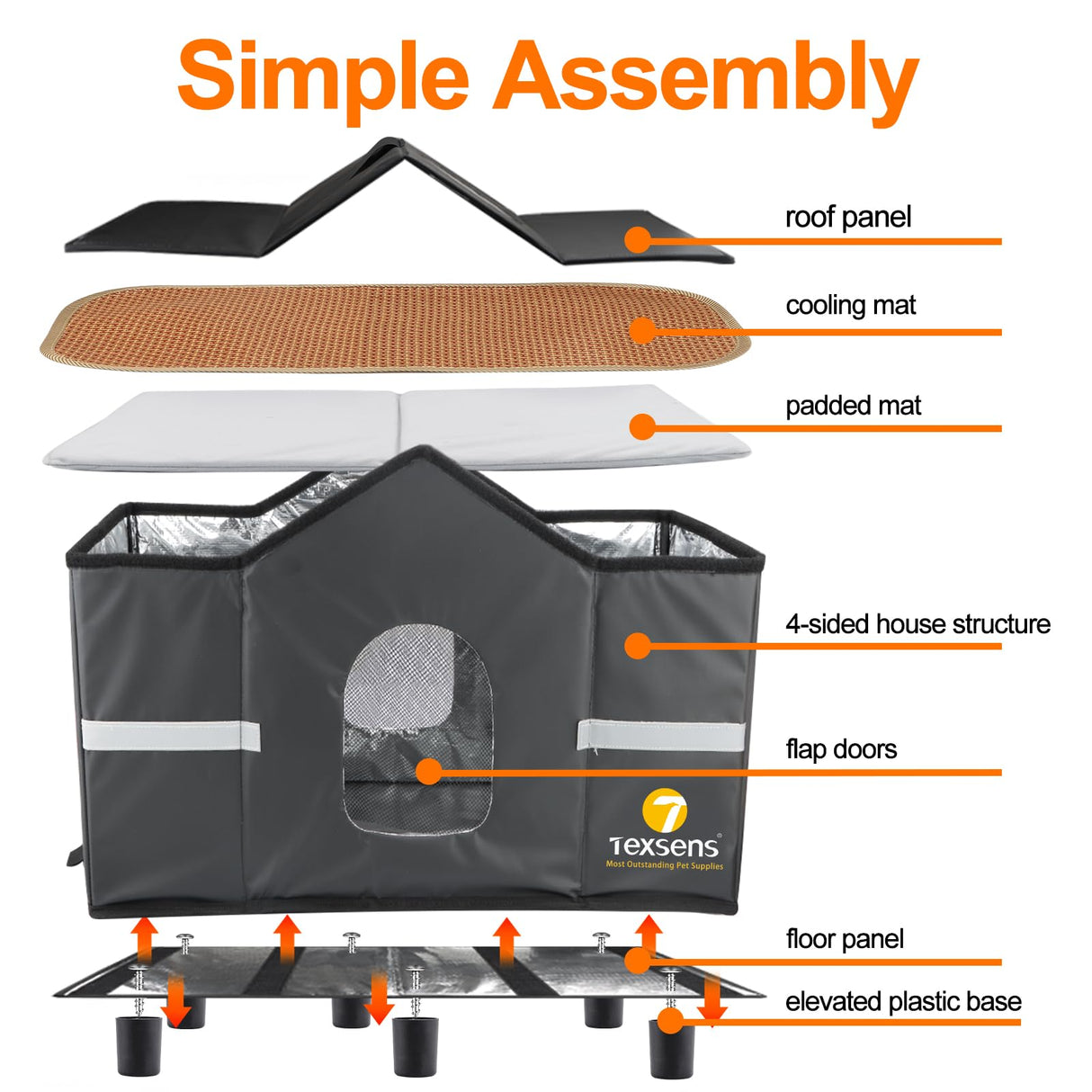 Texsens Large Cat House - Weatherproof Outdoor Cat Shelter with Roof Window- Insulated Elevated House for Stray/Barn Cats with Cozy Cushion - Ideal Waterproof Feral Cat House for Summer Texsens