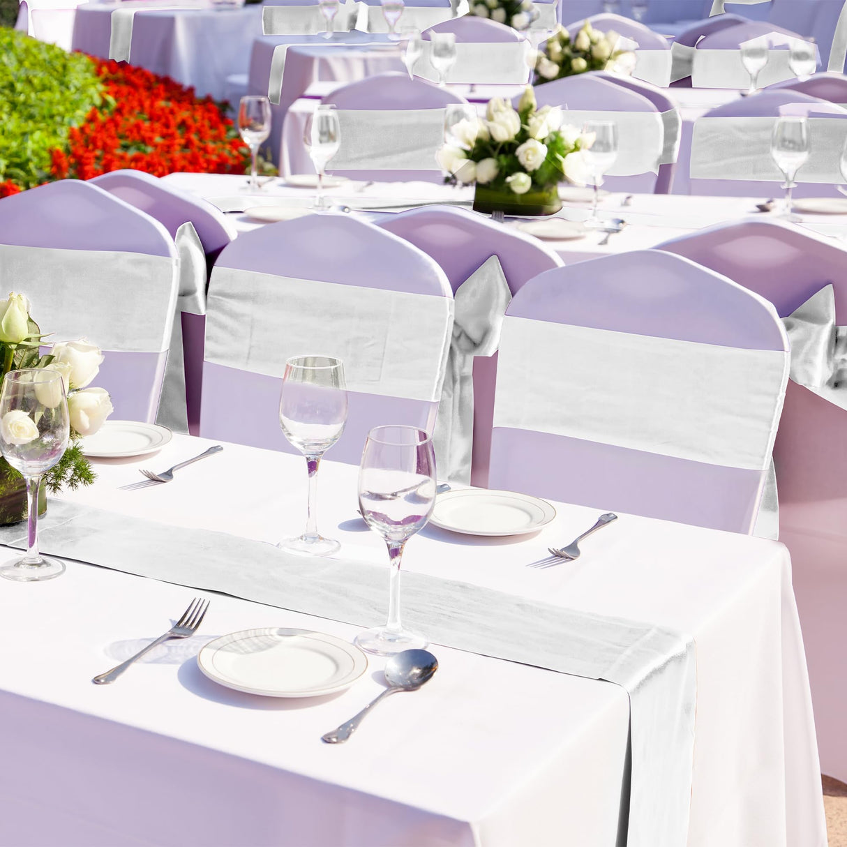 Aneco 4 Pack Satin Table Runner 12 x 108 Inch White Long Bright Silk and Smooth Fabric Party Table Runner for Wedding Banquet Party Decoration Aneco