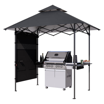 ABCCANOPY 8'x 5' Foldable Grill Gazebo Canopy - Outdoor BBQ Gazebo Shelter with LED Light and Pouch, Patio Canopy Tent for Barbecue and Picnic (Dark Gray)