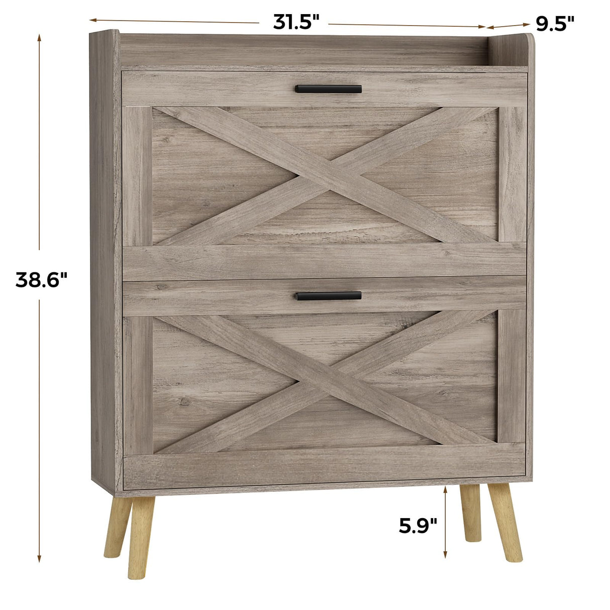 Homleke 32" W Farmhouse Shoe Storage Cabinet with 2 Flip Drawers and Barn Door Design, Adjustable Shelves, Modern Hidden Slim Narrow Shoe Rack Cabinet for Entryway, Foyer, Hallway, Living Room,Greige Homleke