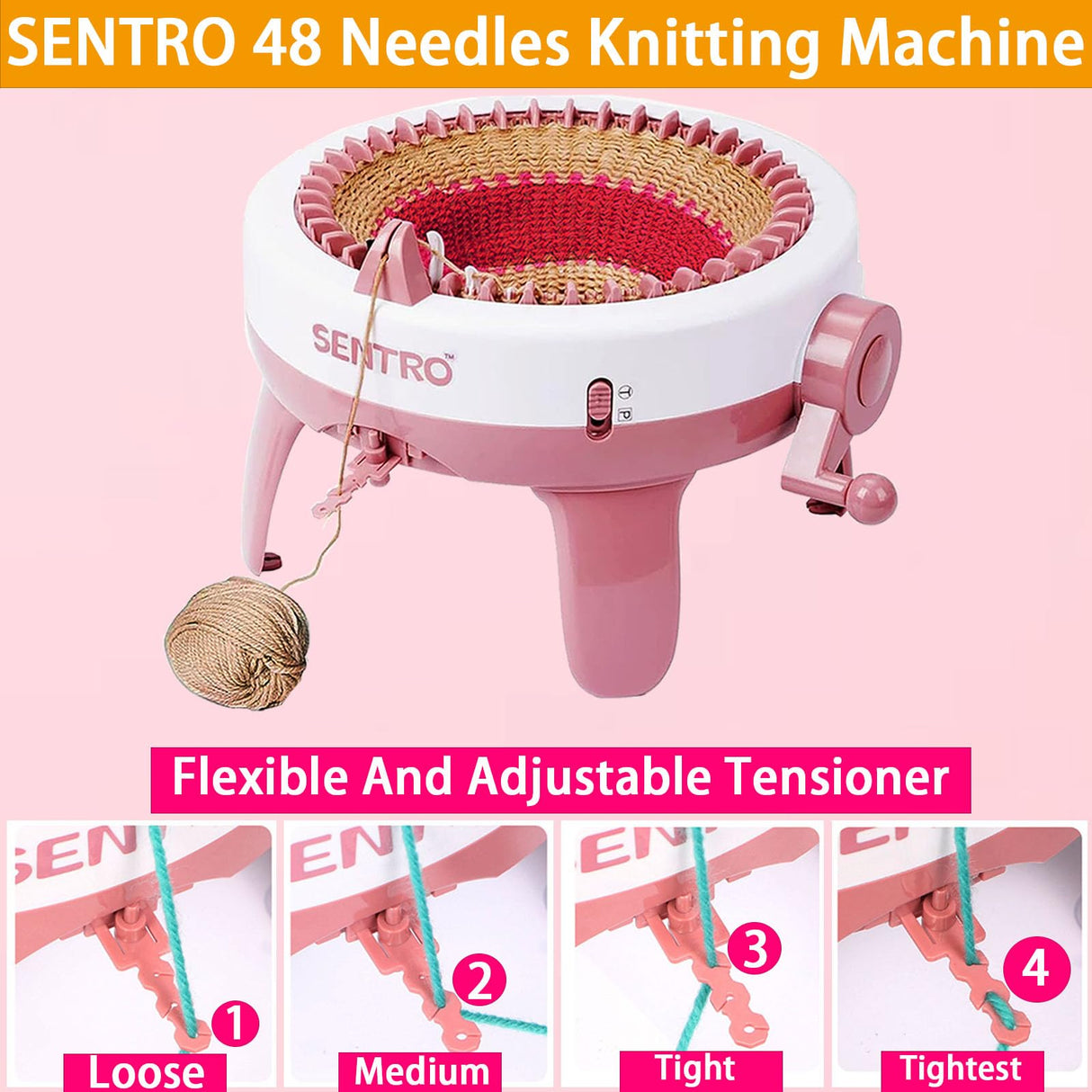 Sentro Knitting Machine, 48 Needles Smart Knitting Crochet Machine with Row Counter for Adults and Beginners, Automatic Circular Weaving Spinning Knitting Loom Machine Kit for Hat,Socks,Scarves,Gloves Cyandream
