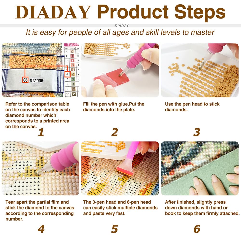 DIADAY 5D Diamond Painting Kit, Mandala Diamond Art Kits for Adults & Beginners, Full Drill Round Gems, DIY Dot Craft, Home Wall Decor Gift, 12x12 Inches DIADAY