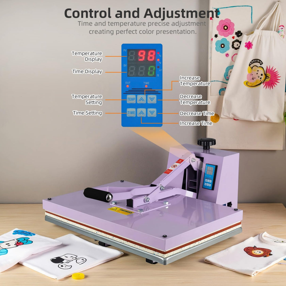 TLSols Heat Press 16x24 in, Manual Heat Press Machine for T Shirts, Swing Away T Shirt Pressing Machine for Garments Bag Textile Curtain Mousepad, with Slide-Out Base, Purple TLSols