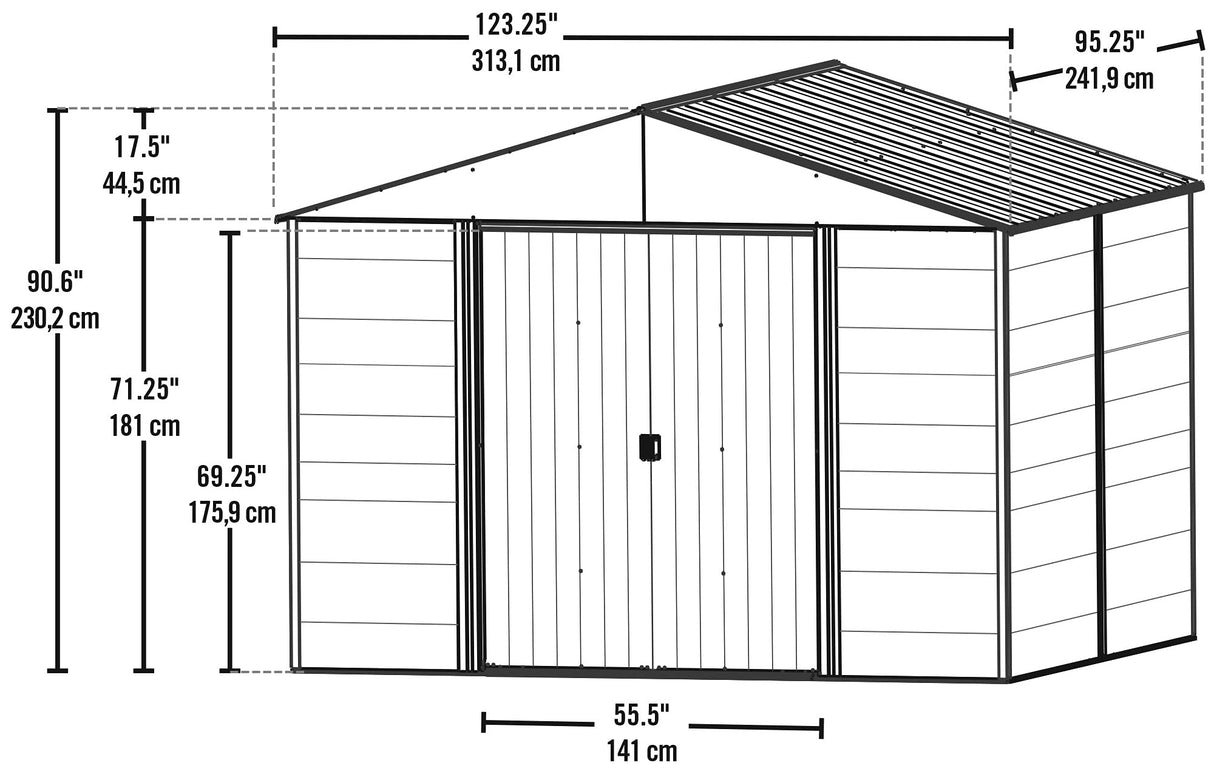 Arrow 10' x 8' Ironwood Galvanized Steel and Wood Panel Hybrid Outdoor Shed Kit, Anthracite Arrow