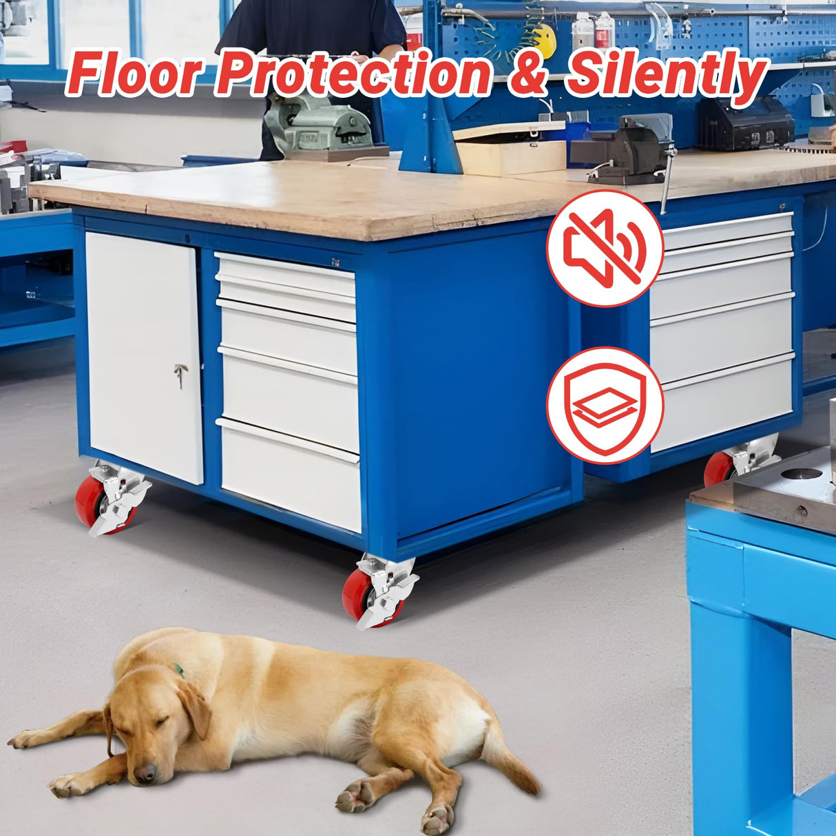 Nefish 4 Inch Heavy Duty Casters Wheels, Industrial Grade Polyurethane Casters Set of 4 with Dual Ball Bearing, Solid Polyurethane Wheel 2500 Lb, Plate Swivel Casters for Cart, Industrial, Machine Nefish