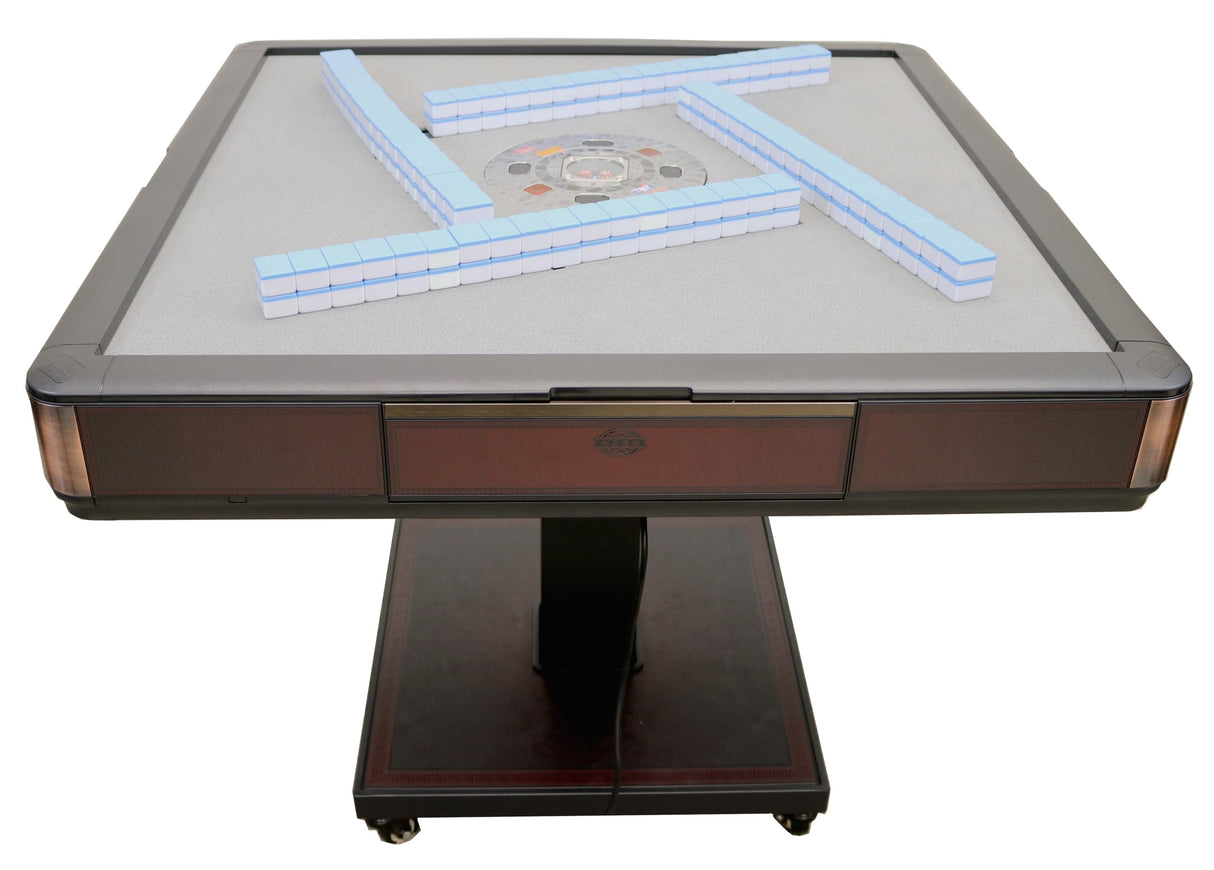 USA MJ Table Roller Coaster Style 40mm Chinese/Filipino/American Mahjong Folding Automatic Mahjong Table Wine Red Color Ultra Thin 2 Set of Numbered Tiles &Table Dust Cloth usamjtable