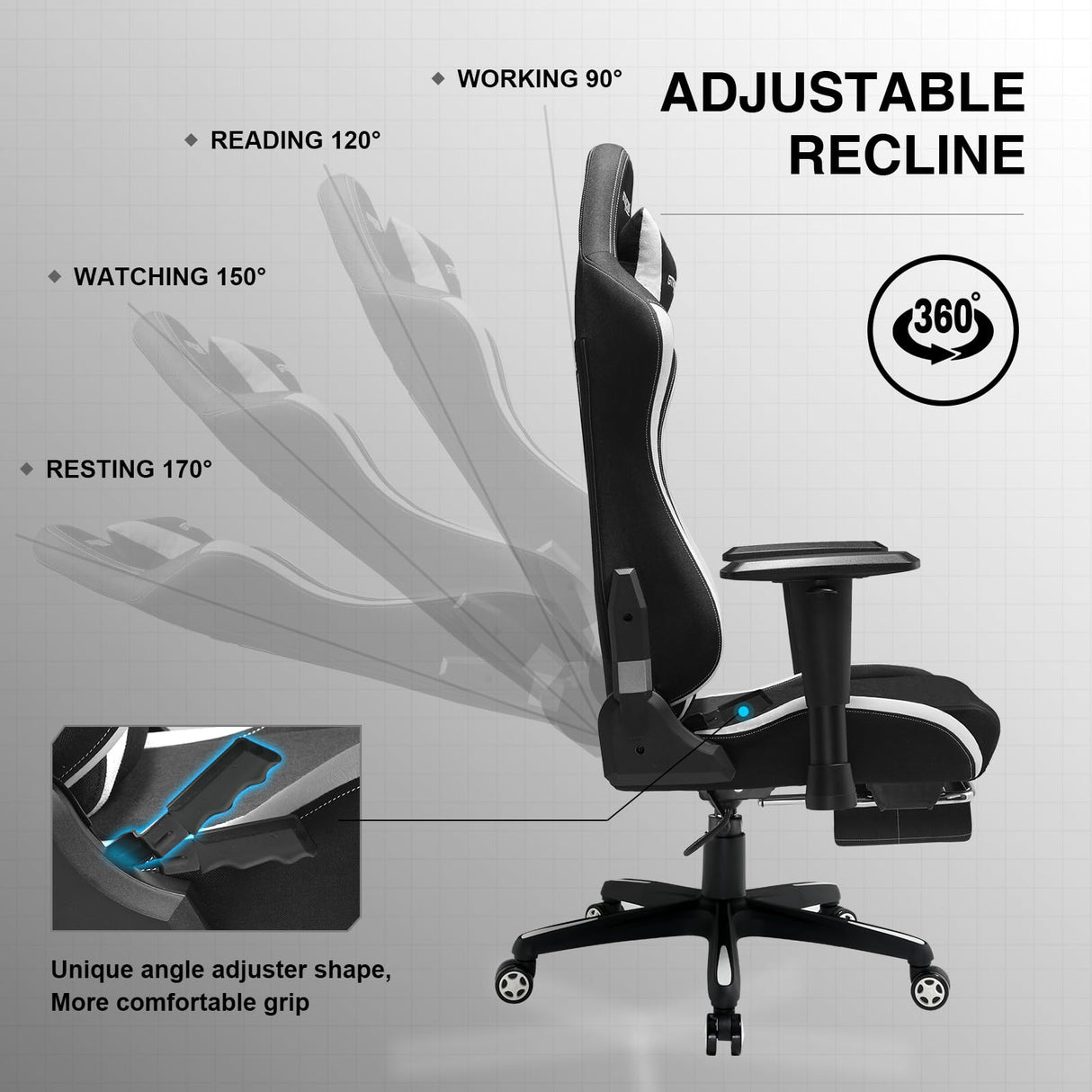 GTRACING Gaming Chair with Footrest, Fabric Breathable Big and Tall Ergonomic Computer Chair 350 lbs with Adjustable Lumbar Support and Recliner, High Back Game Chair for Office Gaming, Black GTRACING