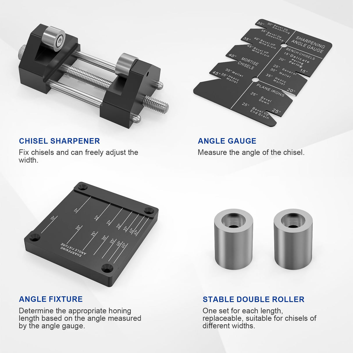 Precise Chisel Sharpening Jig Kit, Honing Guide System for Woodworking Chisels and Planes (5/32" to 3"), Chisel Honing Guide with Adjustable Angle Fixture and Angle Gauge Ziopetru