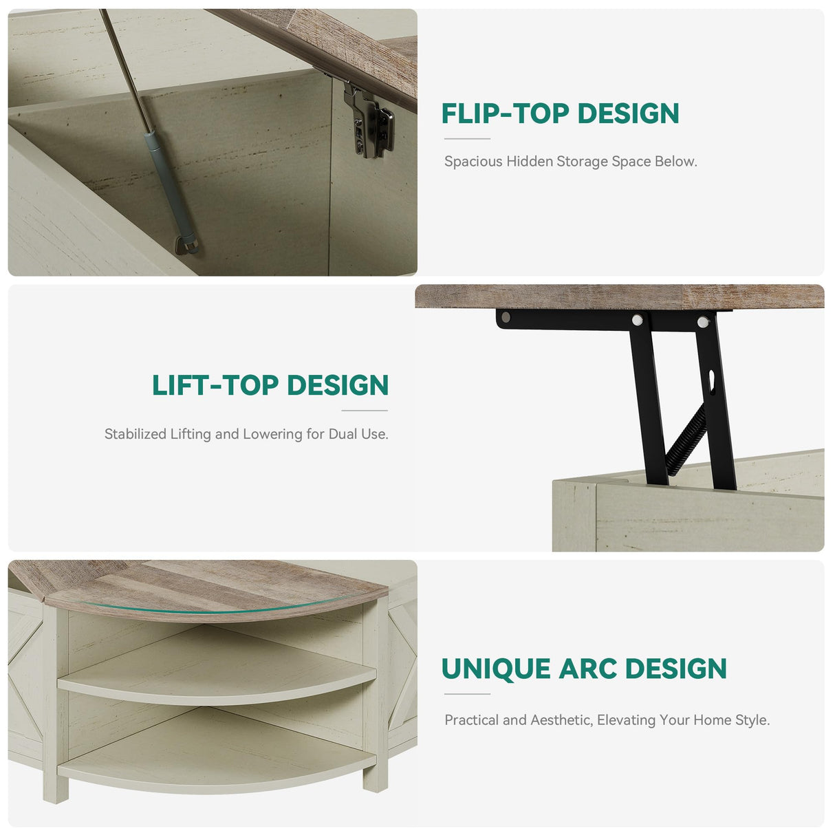 YITAHOME Farmhouse Lift Top Coffee Table with Storage, Wood Cured Center Table with Charging Station&USB Port, Living Room Table w/Large Hidden Space, for Bedroom, Home Office, Grey Wash YITAHOME