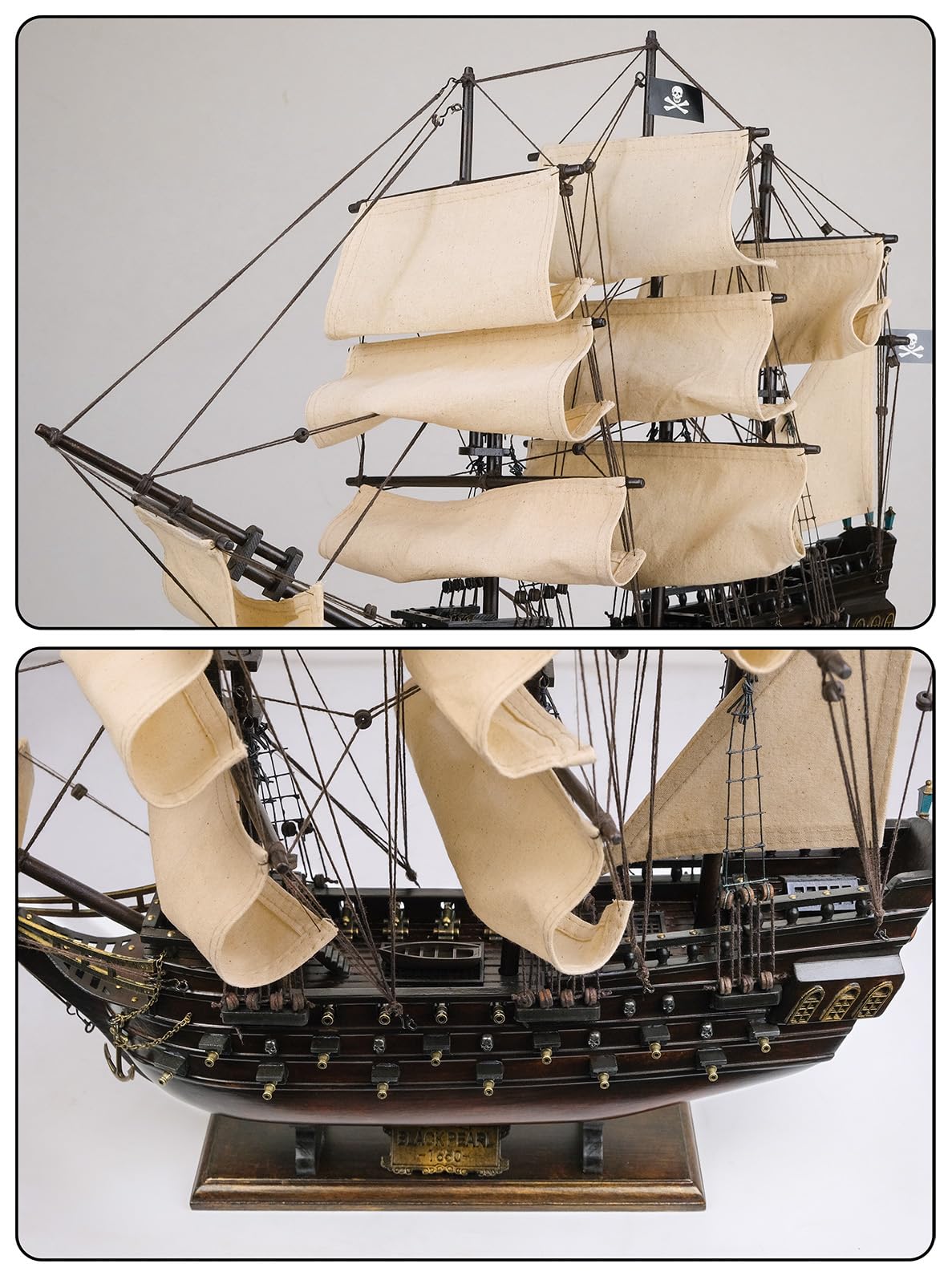 SAILINGSTORY Wooden Pirate Ship Model Black Pearl Sailing Ship Sailboat Decor 20.5" Beige Sails HOME DECOR SAILINGSTORY