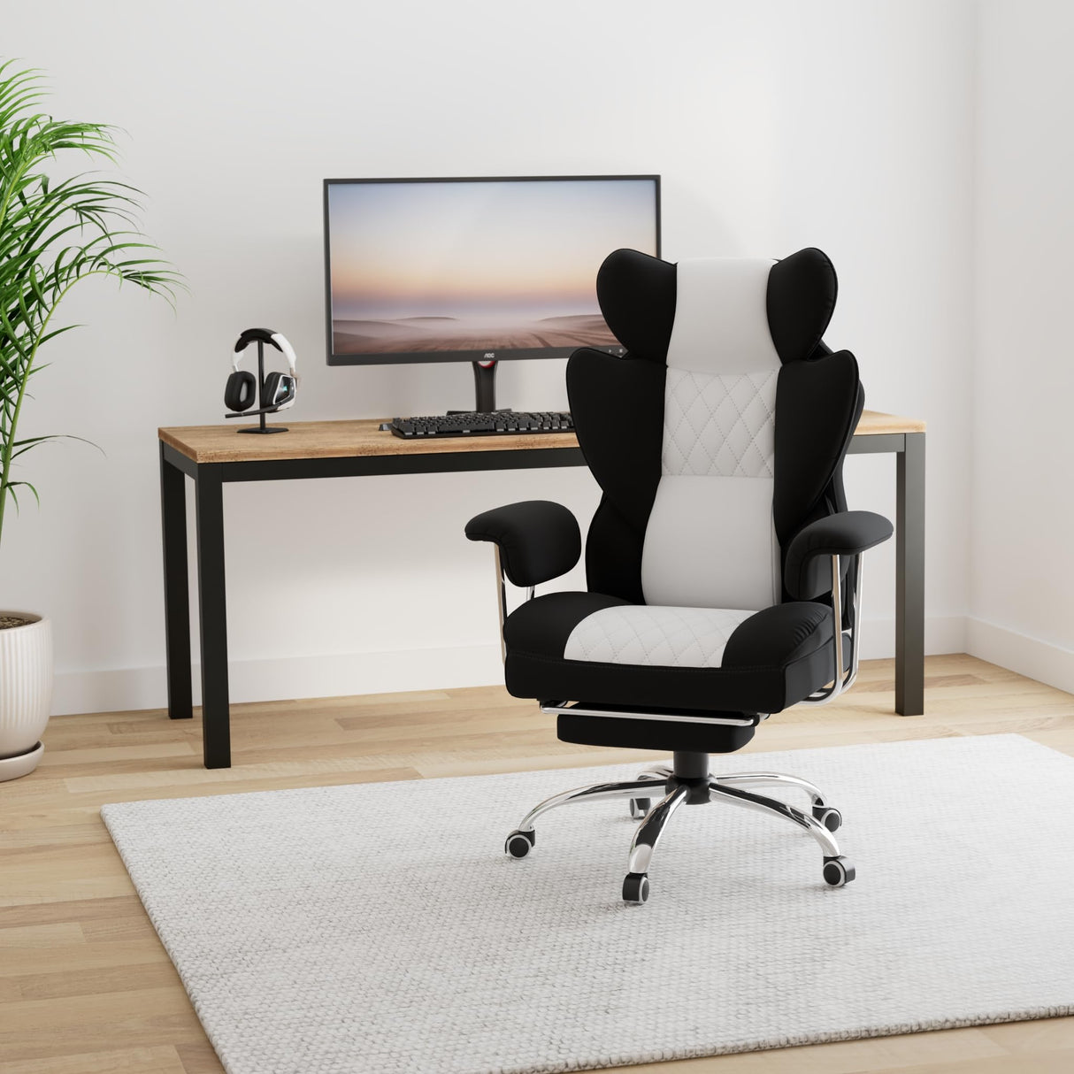 GTRACING Gaming Chair,Office Chair with Pocket Spring Lumbar Support, Ergonomic Comfortable Wide Office Desk Computer Chair with Outward Fixed Soft Armrests and Footrest (Fabric, Black & Gray) GTRACING
