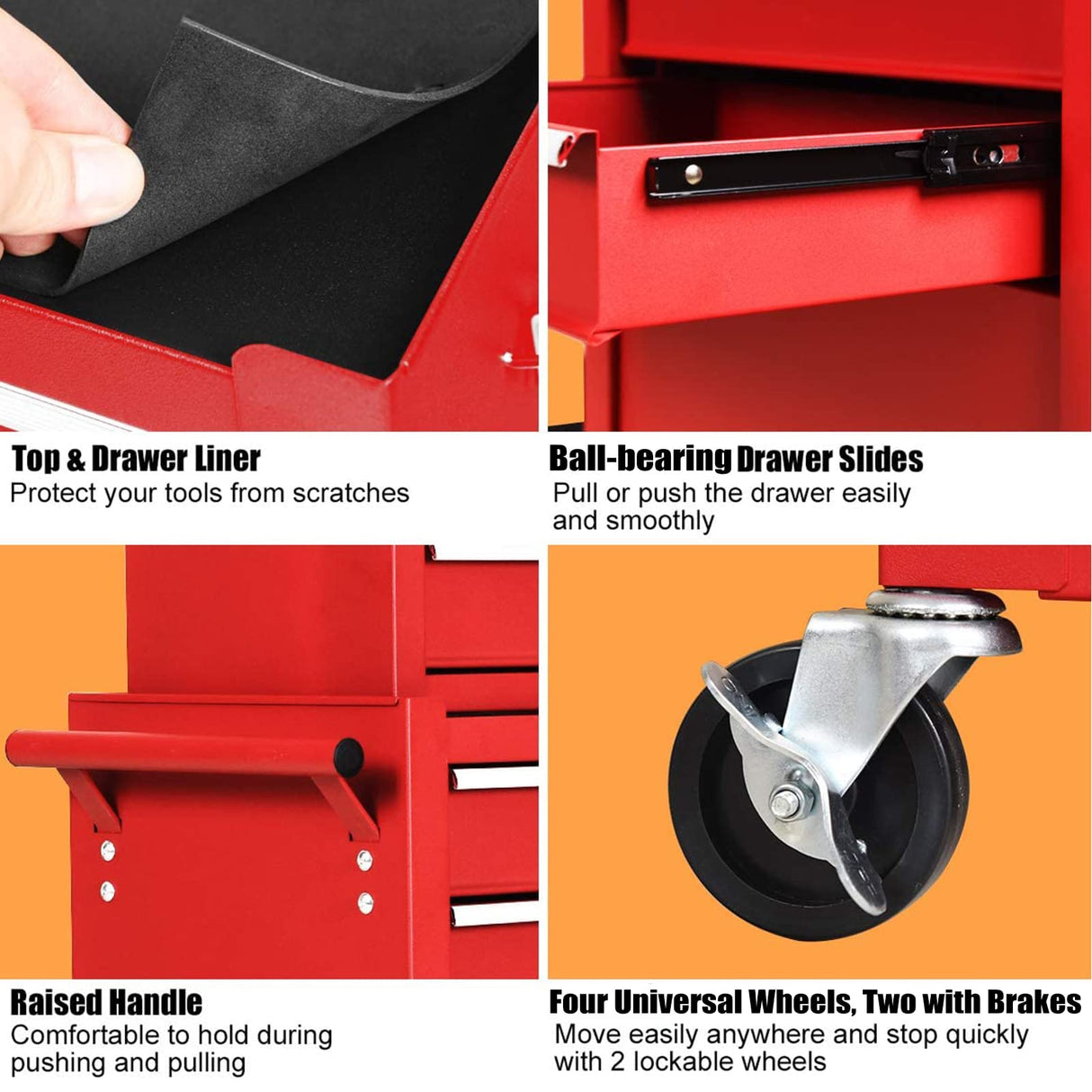 Goplus Rolling Tool Chest, 6-Drawer Tool Box Organizer w/Auto Locking System & Lockable Wheels & Sliding Drawers & Detachable Top, Tool Storage Goplus