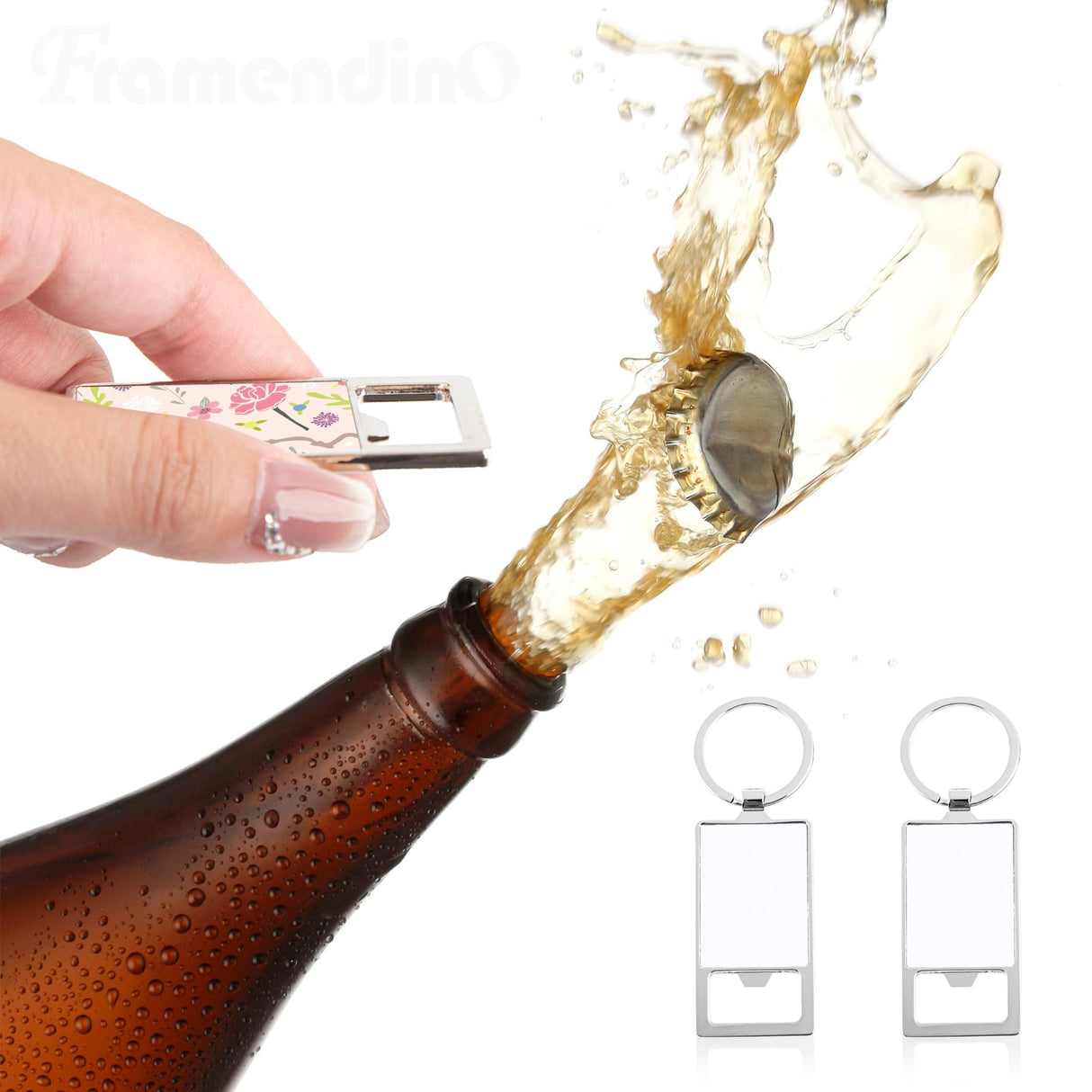 Framendino, 20 Pack Sublimation Blanks Keychains Metal Bottle Opener Transfer Rectangle Aluminum Keychain Key Rings for Photos Framendino