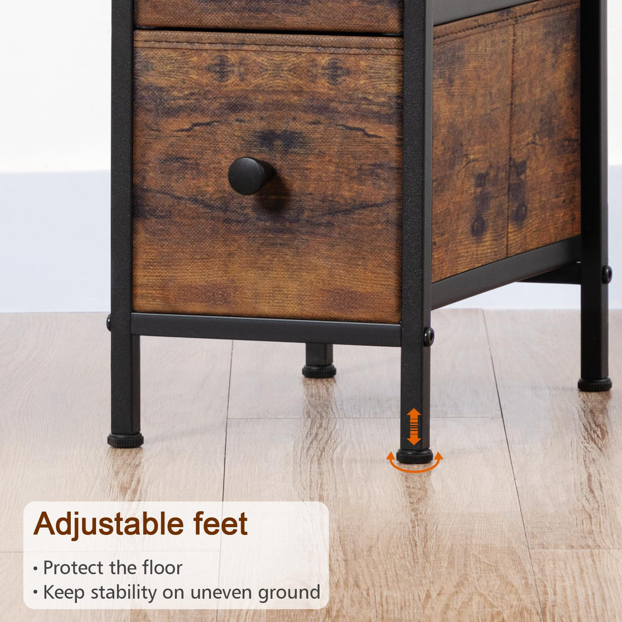 LOAKEKEL Narrow End Table Living Room with Charging Station, Skinny Side Table with Fabric Drawers, Slim LED Nightstand for Bedroom, Small Spaces, Couch, Rustic Brown, HETNDP02LPBR-1 LOAKEKEL