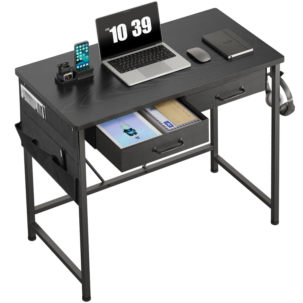 Maihail Maihail Small Desk with Drawers, 31.5 inch Small Computer Desk with Drawers, Writing Desk for Small Spaces, Small Office Desk with Metal Frame, Black Maihail