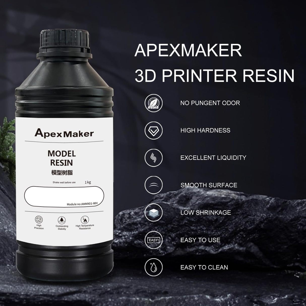 ApexMaker 3D Printer Resin White, 1000g, High Precision, Low Odor, Quick Curing Standard Photopolymer Resin, 385-405nm UV Curing 3D Printing Liquid Photopolymer Resin for LCD DLP SLA 3D Printers ApexMaker