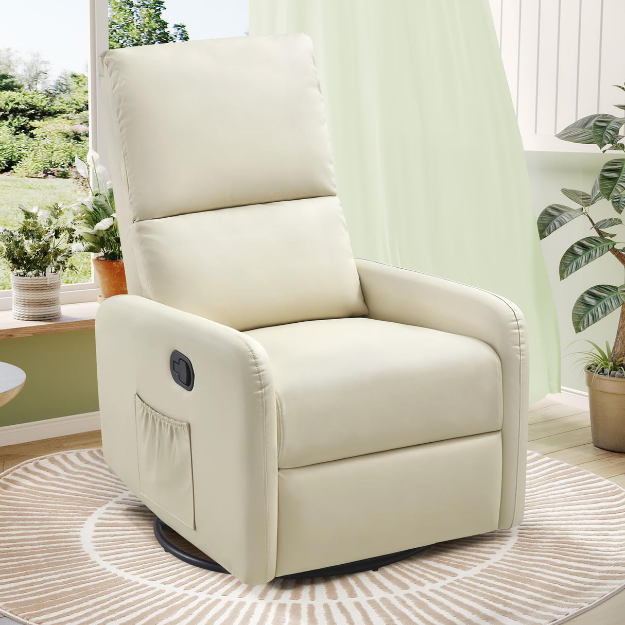 Jocisland Swivel Rocker Recliner Chair for Adults, Nursery Rocking Reclining with High Back, Small Glider for Small Spaces/Living Room/Bedroom/Nursing, Cream Leather Jocisland