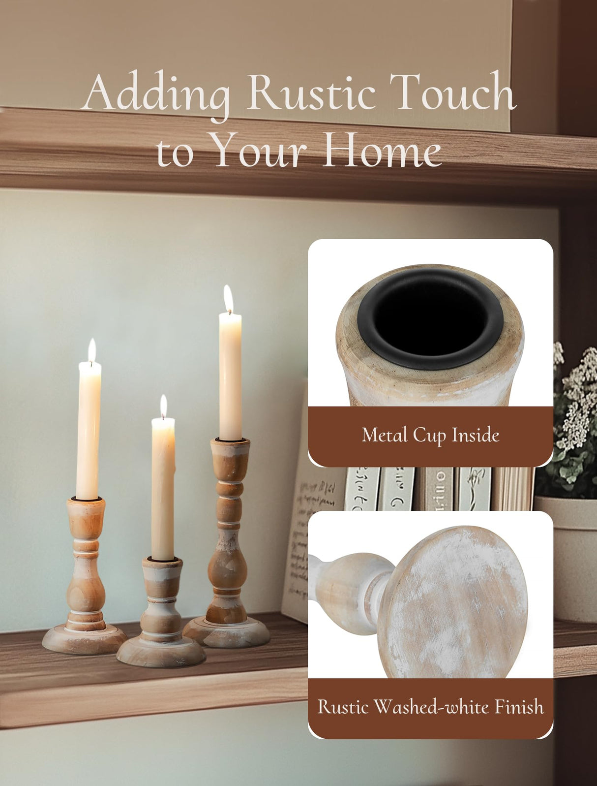 Inweder Wooden Candlestick Holders Rustic: Farmhouse Wood Taper Candle Holders Boho Candle Sticks Holder Decor for Home Dinning Table Mantle Party Holiday Christmas Wedding Set of 3 Inweder