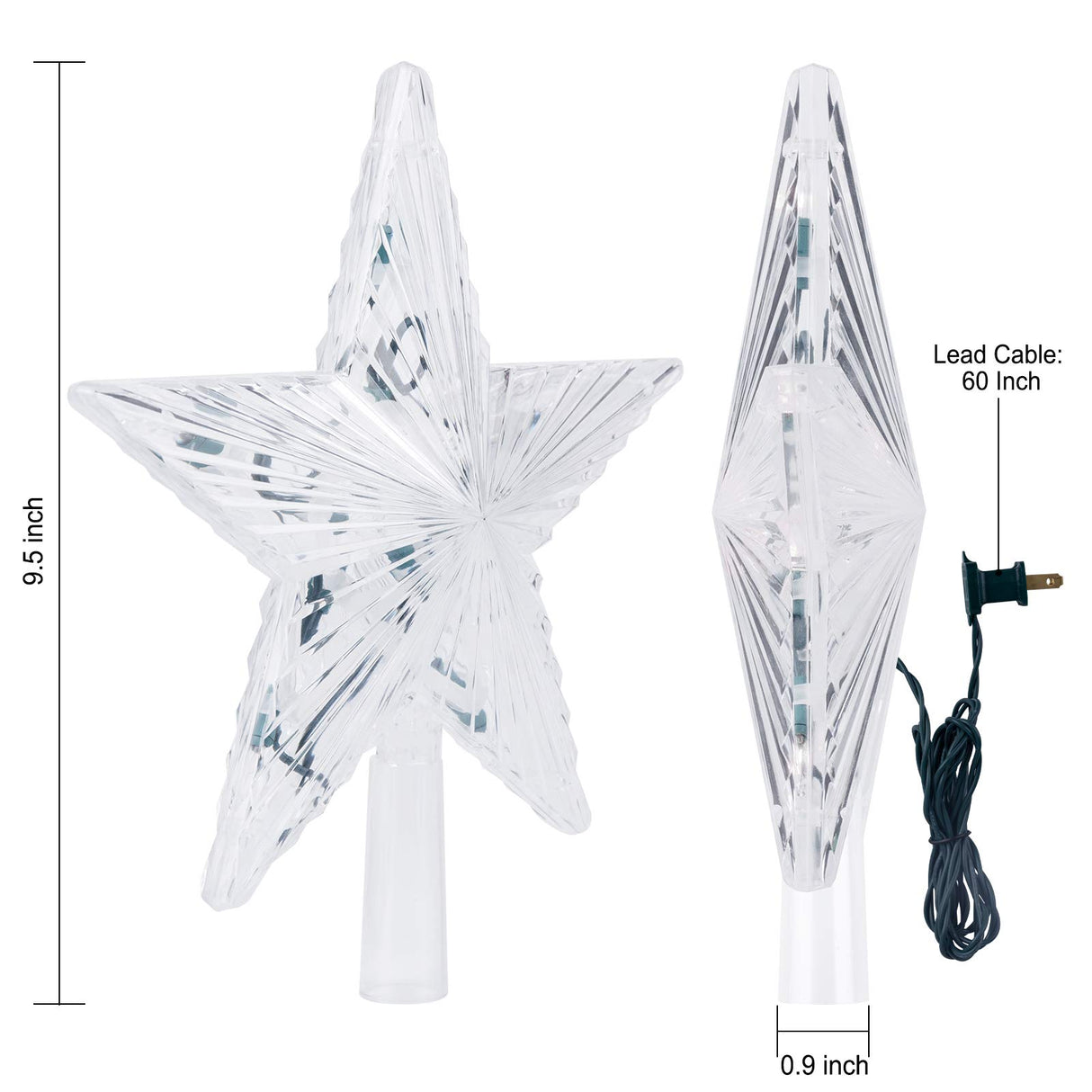 Christmas Tree Topper Lighted Star with Built-in 10 Replaceable Bulbs, 9.5” Clear Five-Pointed Star Tree Topper Plug in for Indoor Office Xmas New Year Holiday Tree Decoration, Warm White Brightown