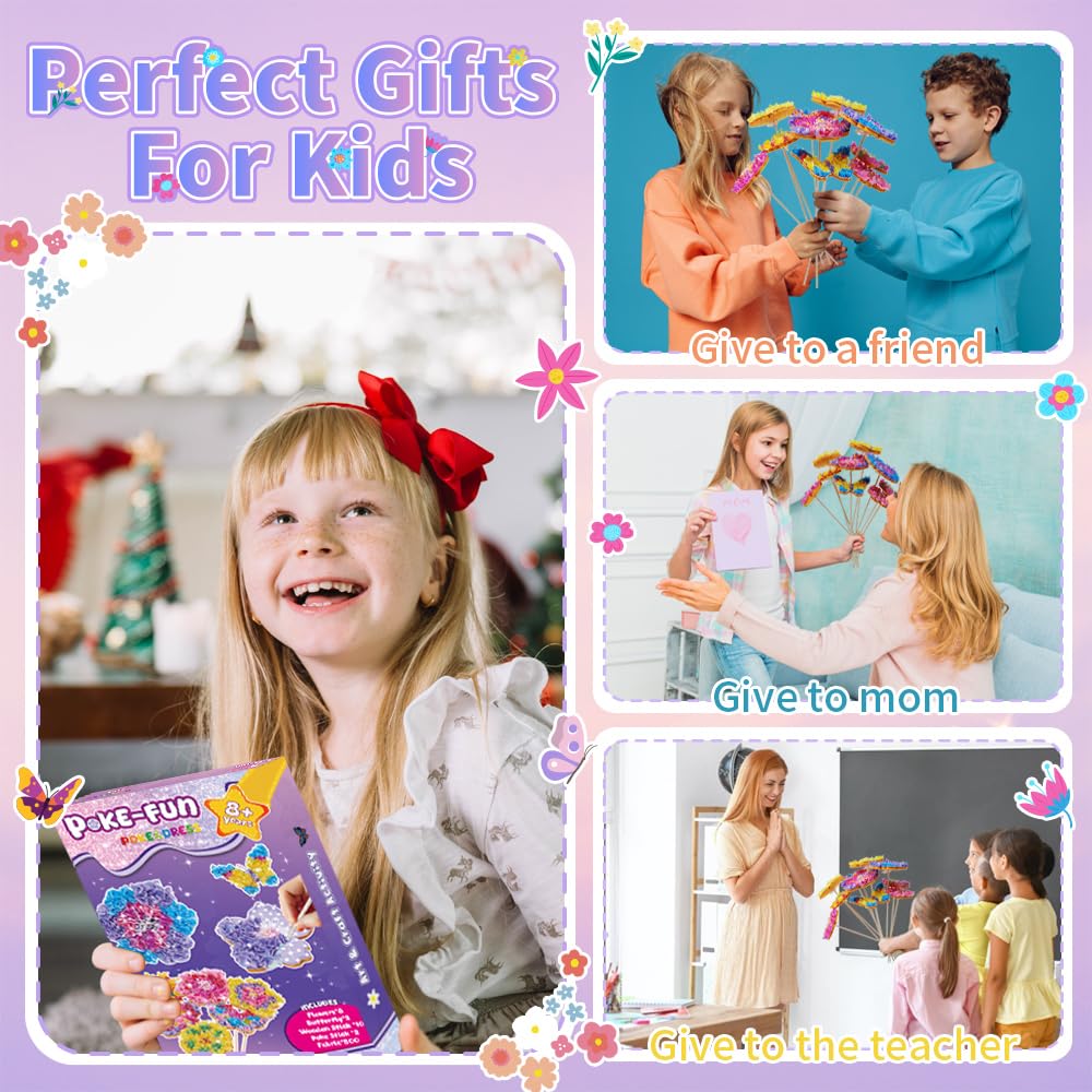 DIY Flower Craft Kits for Kids Ages 4-12 | Creative Arts and Crafts for Girls, Perfect Birthday & Holiday Gifts, Party Activities | Poke-in Art Supplies with 800+ Fabric Squares & Vase CACRTY