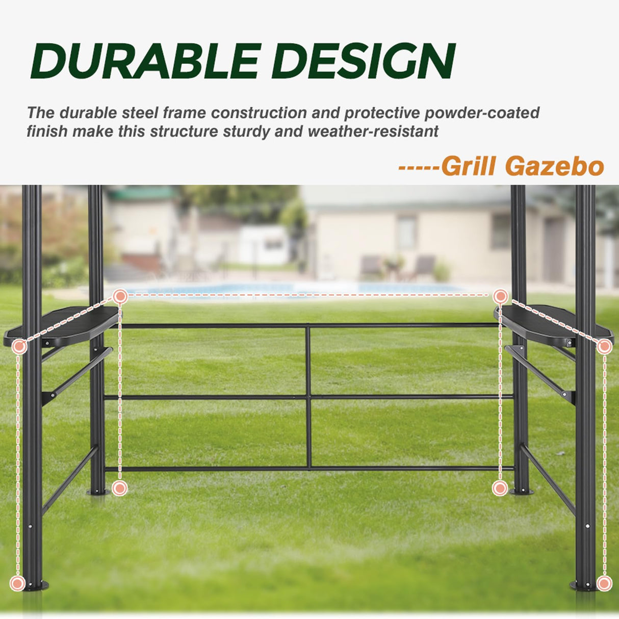 COOS BAY 8x5 Barbeque Grill Gazebo Outdoor BBQ Gazebo Canopy, Steel Frame Double-Tier Polycarbonate Top Canopy with Shelves Serving Tables COOS BAY