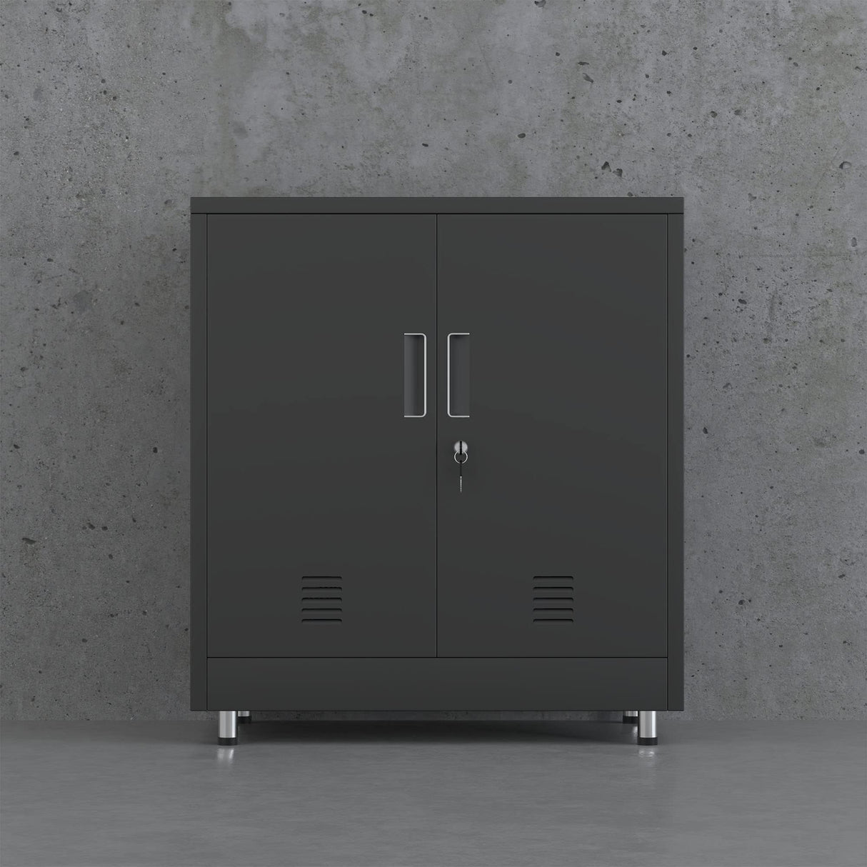 JINGUR Metal Storage Cabinet with Locking Doors and Adjustable Shelf, Small Lockable Sideboard Buffet Cabinet for Home Office Hallway Entryway Living Dining Room (Black) JINGUR