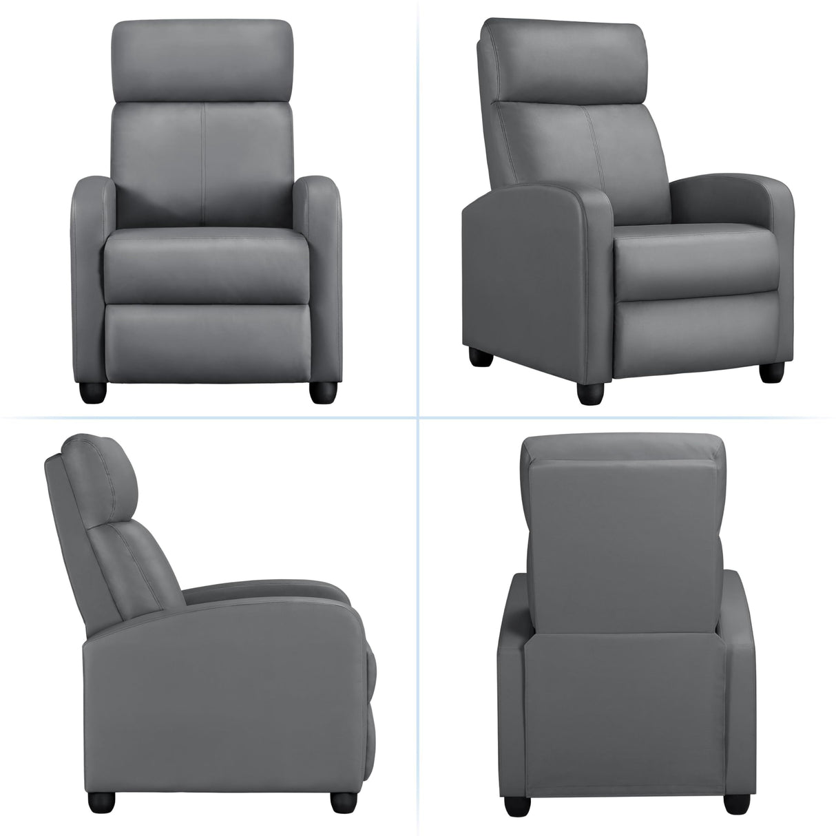 Yaheetech Recliner Chair PU Leather Recliner Sofa Home Theater Seating with Lumbar Support Overstuffed High-Density Sponge Push Silver Gray Recliners Yaheetech
