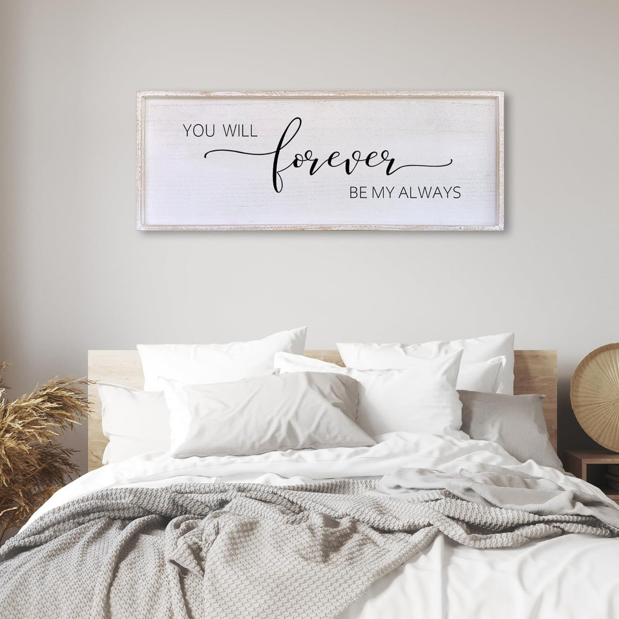 You Will Forever Be My Always Sign Wall Decor 32”X12” Bedroom Above Bed Farmhouse Large Master Room Soild Wooden Framed Home Rustic Guest Room Minimalist Over Bed Hanging Art Wall (White) Surfapans