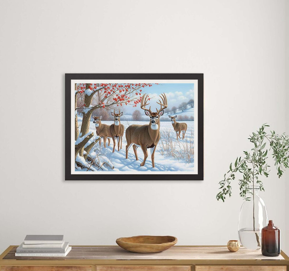 Kaliosy 5D Diamond Art Kits for Adults Deer by Number Kits, Diamond Painting Art Snow Scenery DIY Full Drill Crystal Craft Cross Stitch Embroidery Decoration (12x16 inch) 30x40 cm Kaliosy