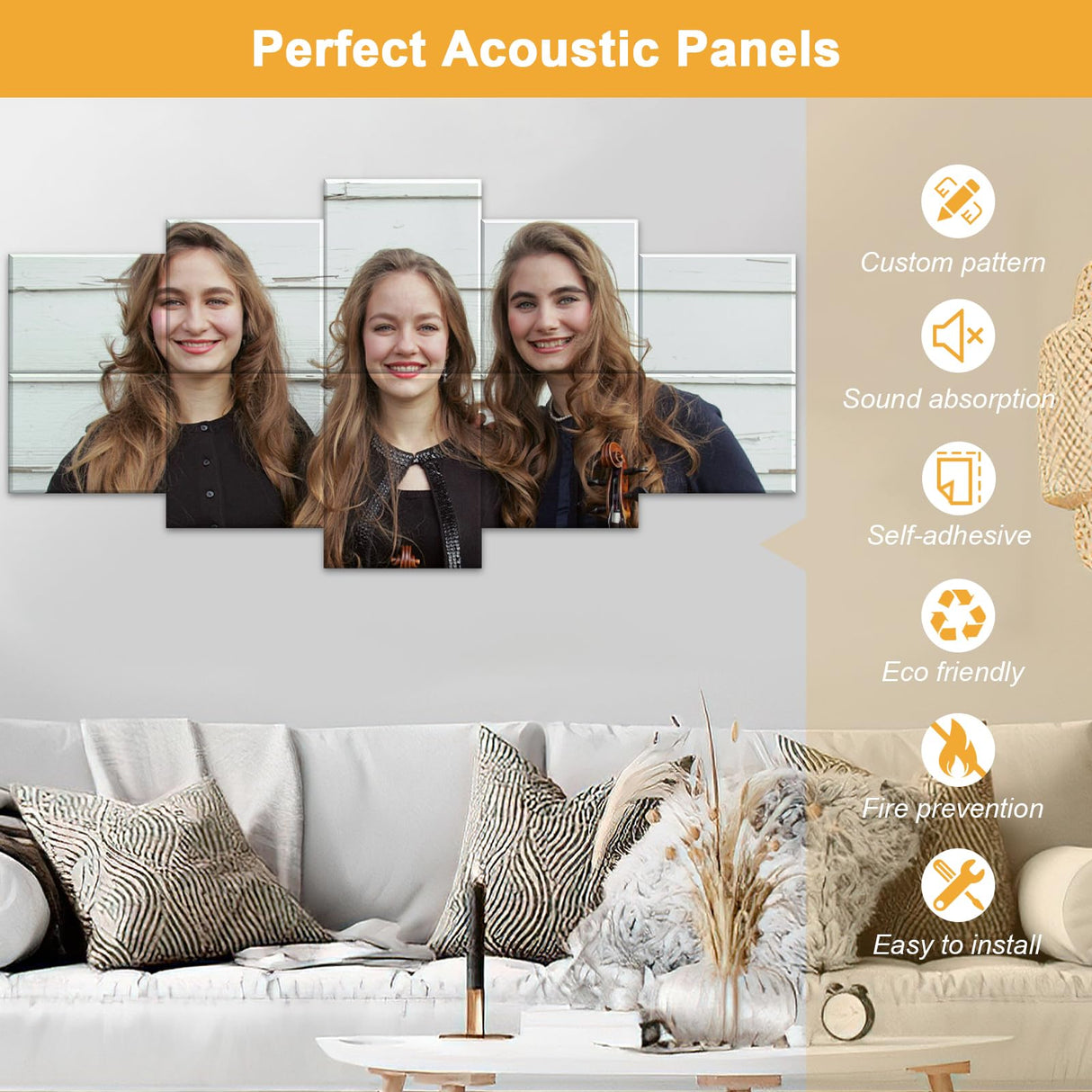 Livole Custom Acoustic Wall Art, Self-Adhesive Soundproof Wall Panels, Personalized Sound Absorbing Wall Art, Decorative Acoustic Panels for Home & Office (10-Pack, 78.7x39.3in) Livole