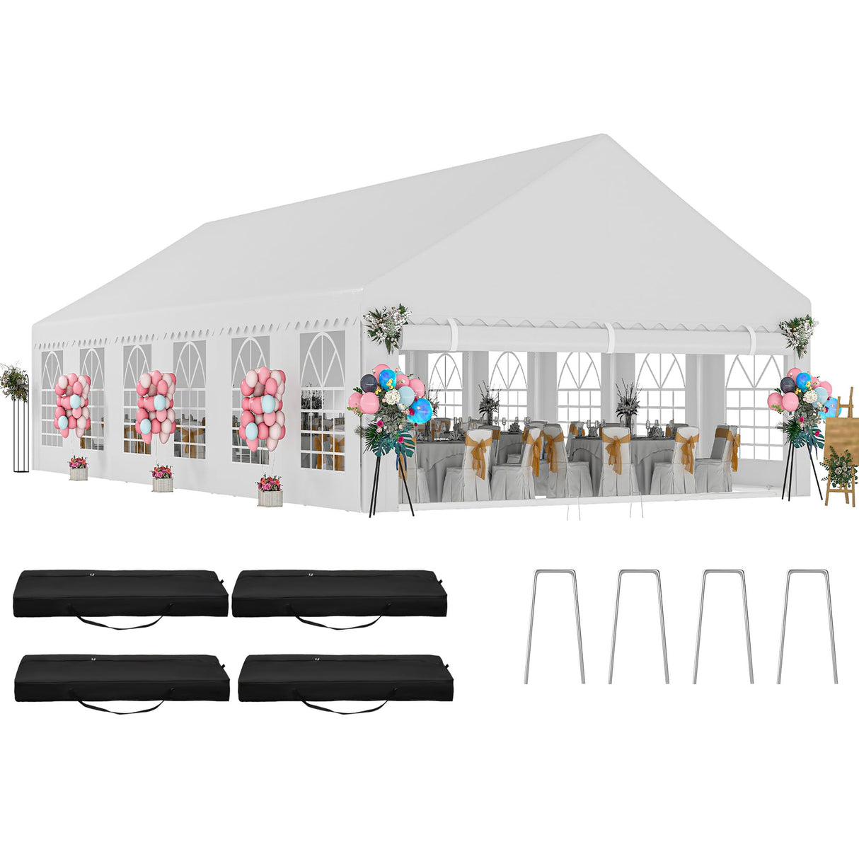 DWVO 20x40FT Large Party Tent Outdoor Canopy with Removable Sidewalls, Arched Windows, and Wave Roof Design for Wedding, Birthday, and Event Shelter, White DWVO