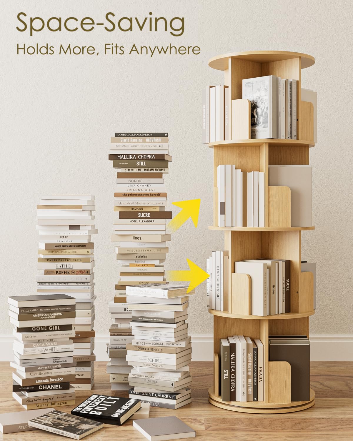 Masupu Rotating Bookshelf, Tall 4 Tier Rotating Spinning Bookshelf Tower, 360 Spinning Floor Standing Bookcase Storage Rack, Conner Rotating Book Shelf for Kids Rooms, Bedroom, Living Room Masupu