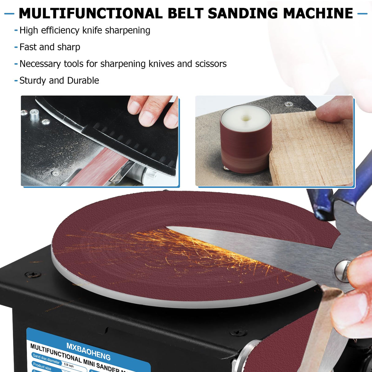 MXBAOHENG Mini Disc Sander 6-Inch, Multifunctional Belt Sander 1.2-Inch by 15-Inch, for Wood Crafts Metal Stone Grinding, Small Spindle Sander MXBAOHENG