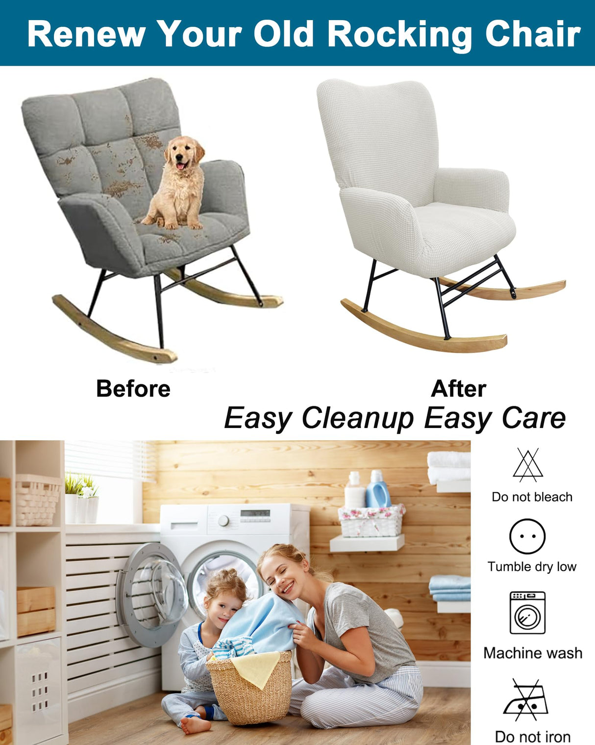 CRFATOP Jacquard 1 PC Nursery Rocking Chair Recliner Covers Upholstered Glider Rocker Banquet Armchair Slipcover Stretch Accent Chairs Furniture Protector for Living Room Bedroom Offices,White CRFATOP