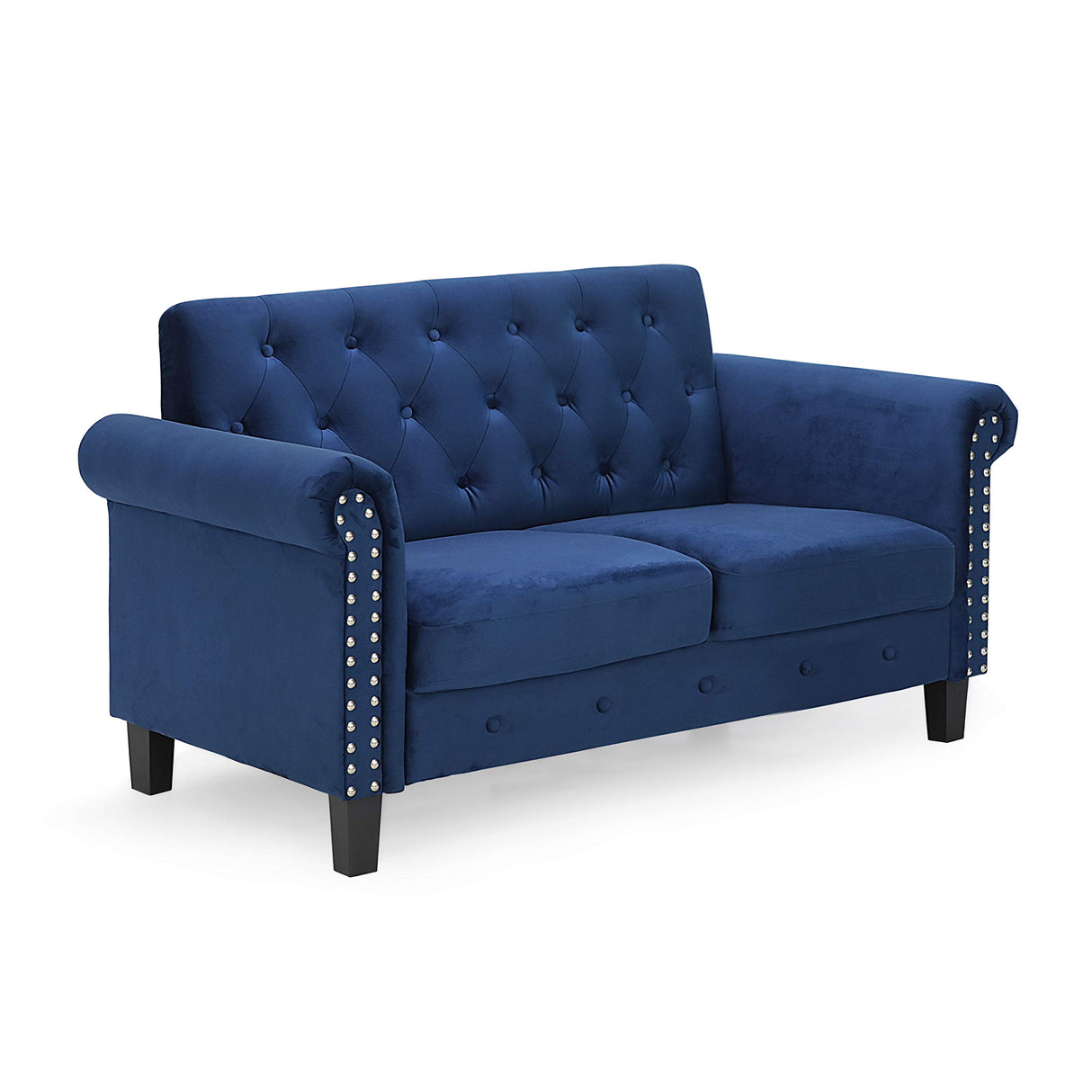 Furinno Bastia Vintage Modern Chesterfield Button Tufted Loveseat/Sofa Couch for Living Room, Navy Velvet Furinno