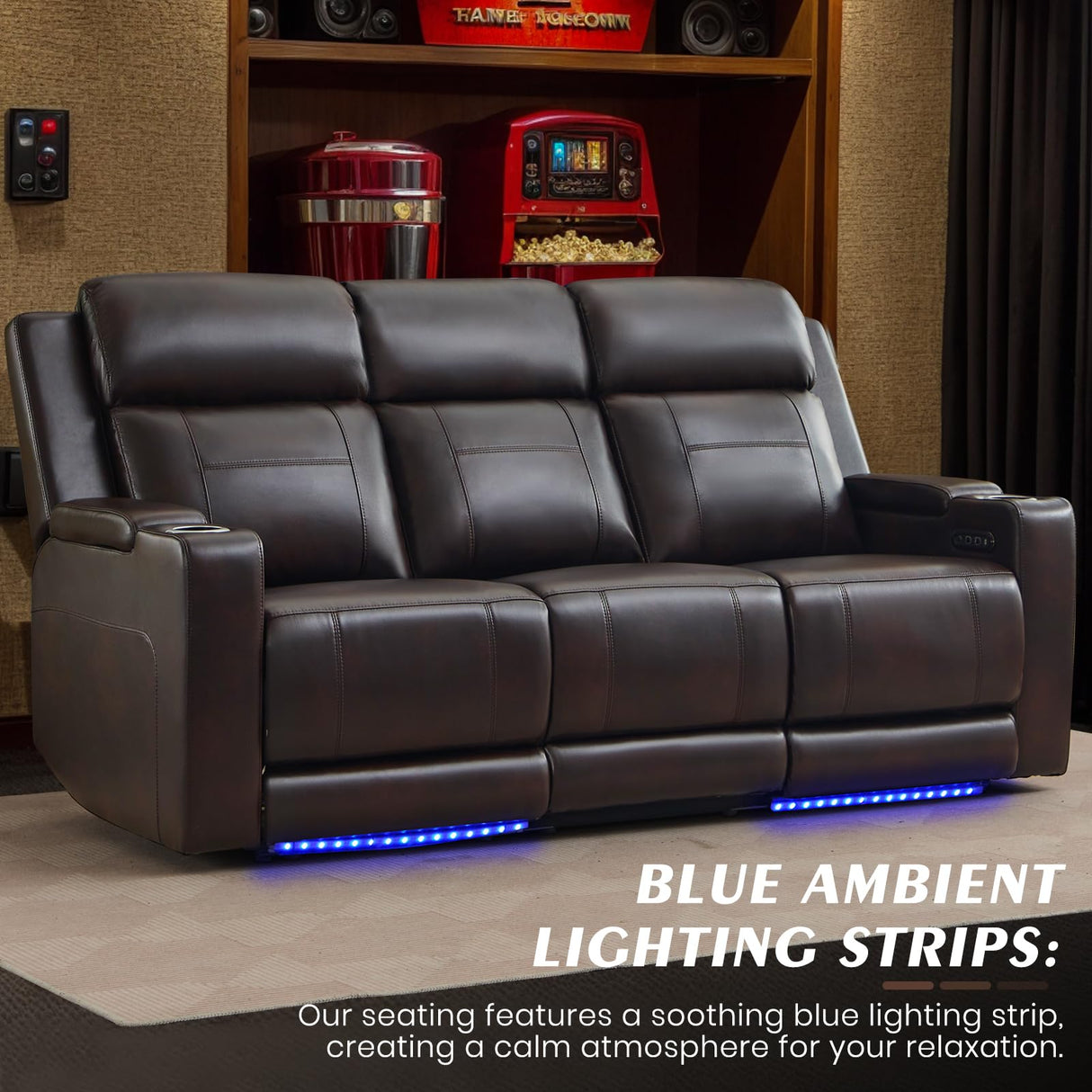 Neptane Power Reclining Sofa Set with Adjustable Headrest, Home Theater Seating with LED Light/Armrest Storage/USB&Type-C, Power Reclining Sofa and Loveseat Set for RV Sofa Furniture Neptane