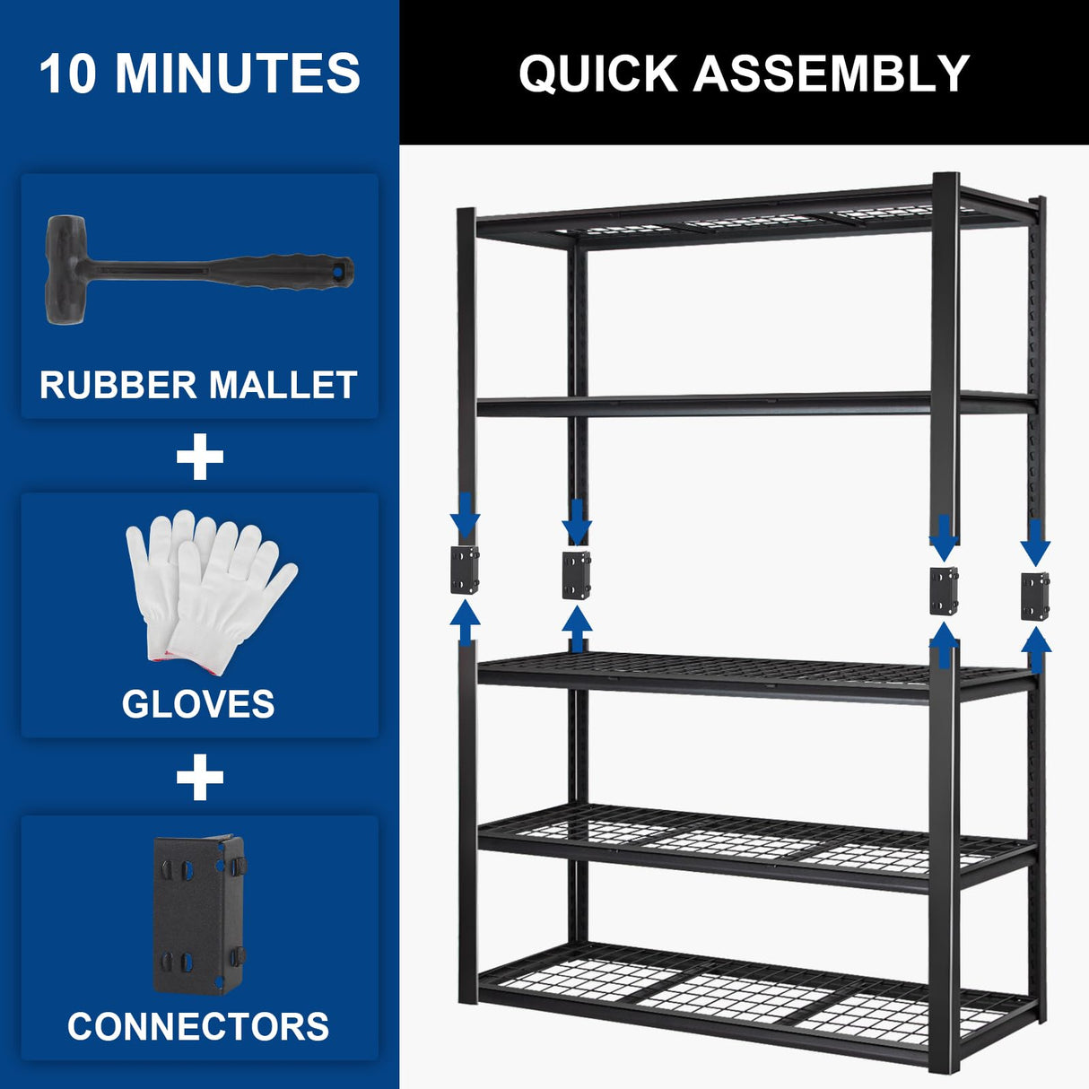 BILT HARD 48" W x 24" D Garage Shelving 3000 LBS, 72" H Storage Shelves, Heavy Duty 5-Tier Metal Shelving Units with Adjustable Shelf, Steel Wire Utility Shelving BILT HARD