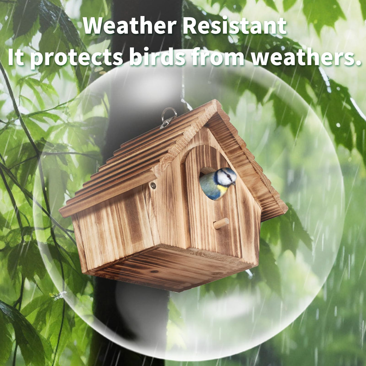 NATUREYLWL Bird House for Outside - Hanging Outdoor Birdhouse - Natural Wood Bird Nesting Box for Bluebirds, Hummingbirds, Finches, Wrens, Cardinals - Easy to Clean & Durable Garden Bird Shelter NATUREYLWL