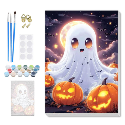 SENQAO Halloween Paint by Numbers for Adults Beginners Framed, Ghost Pumpkin Adults' Paint-by-Number Kits, Adult Paint by Number Kits on Canvas, Acrylic Number Painting for Home Decor, 8x12in