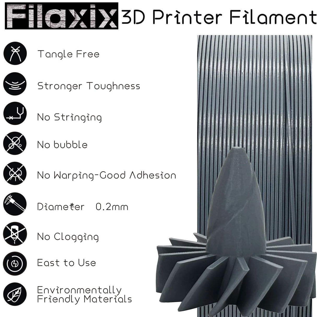 Carbon Fiber PETG Filament 1.75 mm, PETG CF 3D Printer Filament, Compatible with K1C,Bambu LAB,QIDI MAX3, Prusa MK4,FLASHFORGE Adventurer 5M FDM 3D Printer, 1 KG 1 Spool/Marble Grey Filaxix