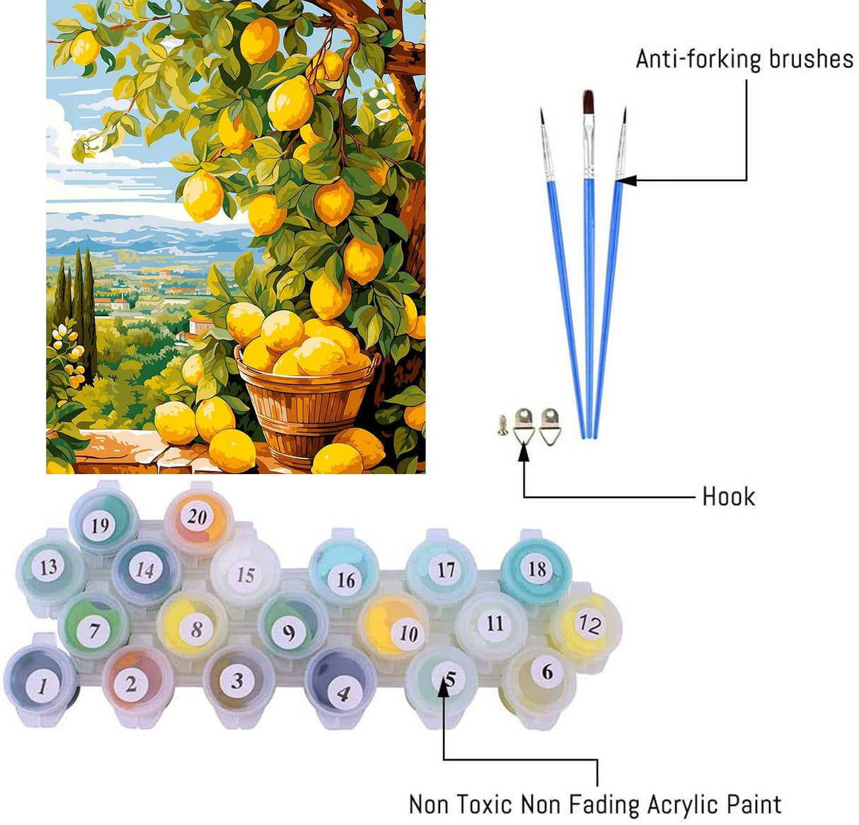 Lemon Paint by Numbers Kits for Adults, DIY Lemon Tree Adult Paint by Number Kits on Canvas, Digital Oil Number Painting for Home Decor (16x20 Inch) Clendo