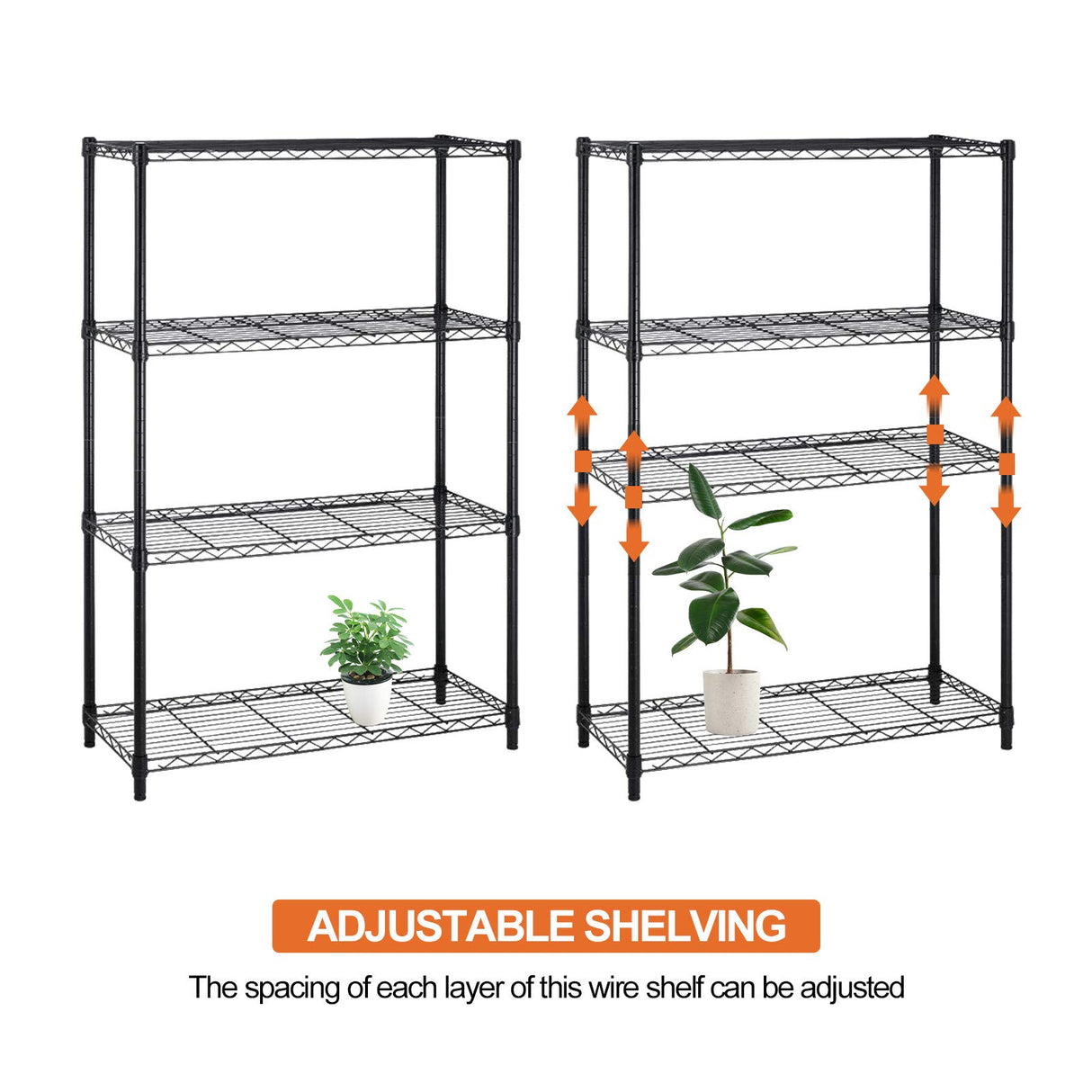 Heavy Duty Metal Storage Shelves - 4 Tier Wire Shelf with Wheels, 36" L x 14" W x 54" H, Adjustable Layer Rack, 1000 LBS, Black Hudada