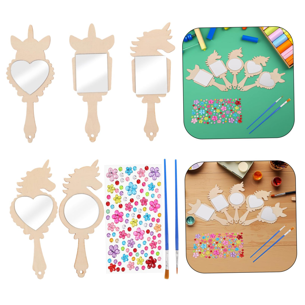 Didiseaon 12-Piece Unfinished Wooden Mirror Craft Set for Kids DIY Princess Hand Mirrors for Girls Birthday Parties and Craft Activities Safe Unbreakable for Toddler Decor Didiseaon