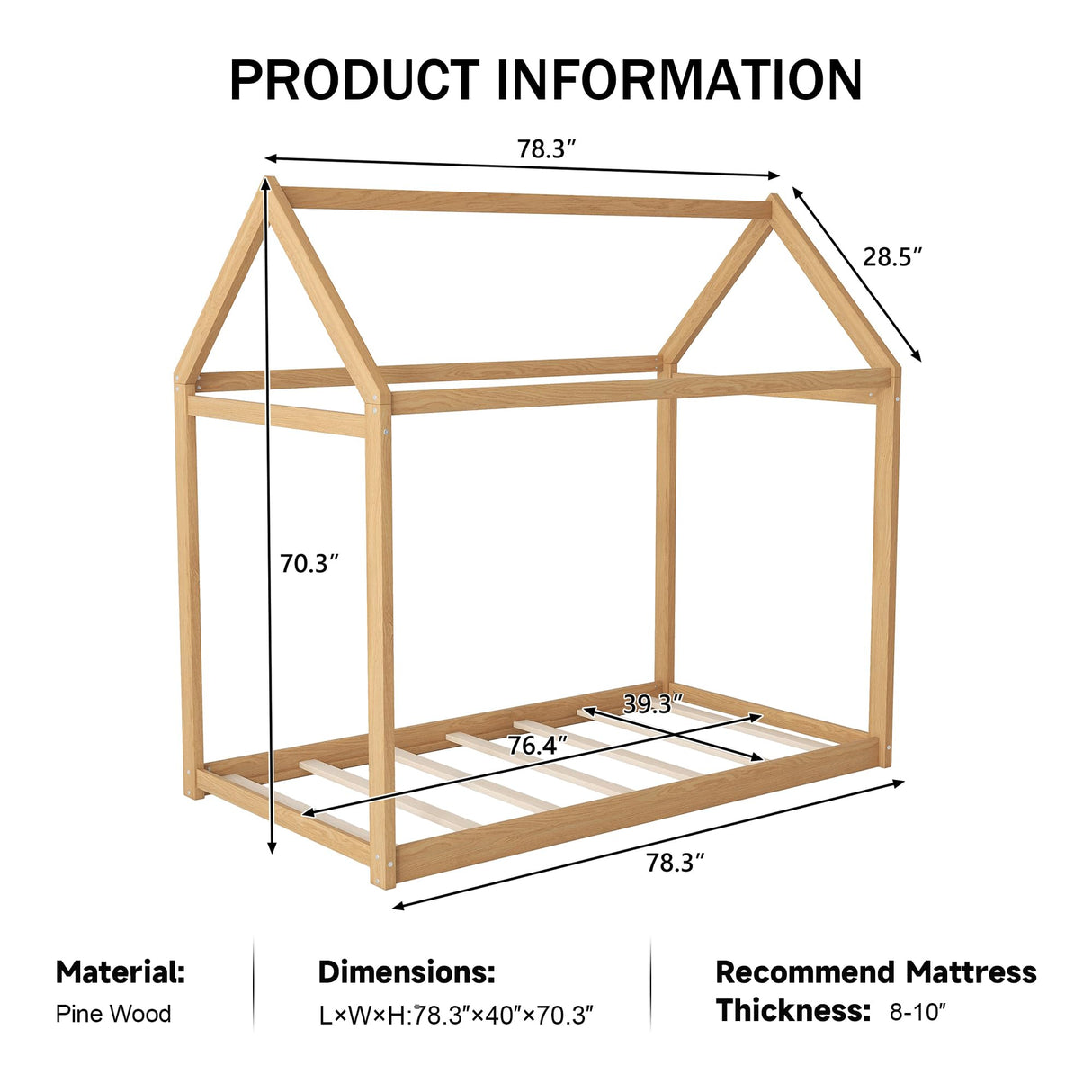 Merax Twin Size Wooden House Bed, Wood Color Merax